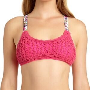 California Waves Junior Raspberry Crochet Knit Halter Bikini Top Size Large